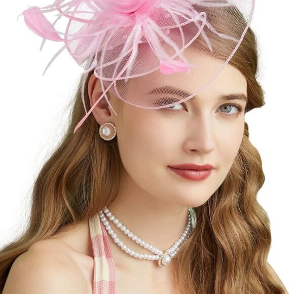 Fascinators for Women Feather Mesh Veil Bridal Wedding Tea Cocktail Hat - Picture 1 of 7